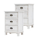 2X Bedside Table 3 Drawer Vintage Side Table Storage Cabinet Bedroom CLARA WHITE-1
