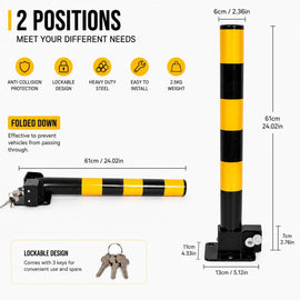 Heavy Duty Fold Down Parking Bollard Lockable Safety Post Yellow Black 61cm - 0