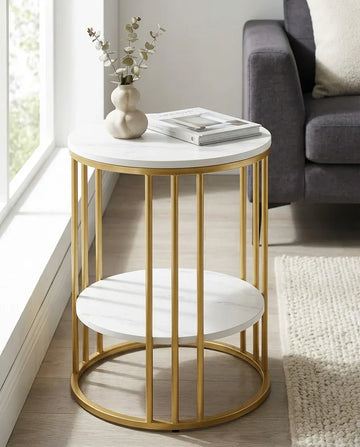Interior Ave Cleo Gold Two Shelf Stone Side Table - 0