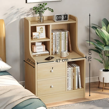 2x bedside table set wooden drawers lockable storage bedroom furniture - 0