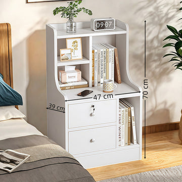 2x Bedside table set modern minimalist lockable drawer open storage unit - 0