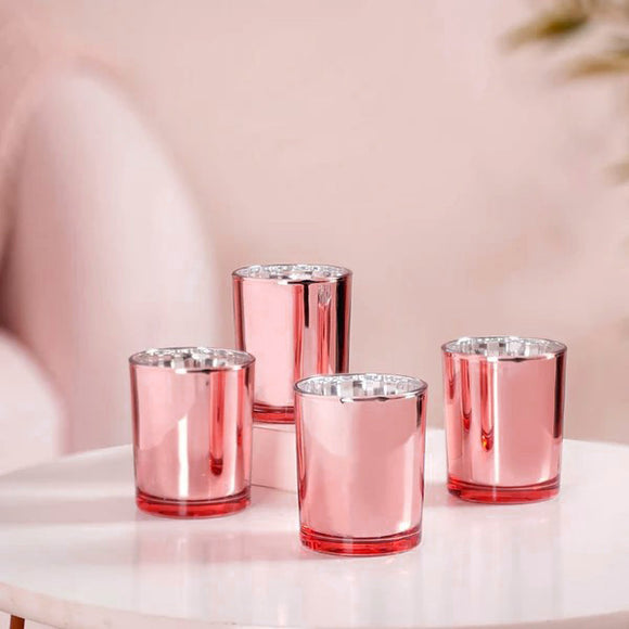 10 Pack Rose Gold Pink Votive Tealight Candle Holders Valentines Day Mercury  Wedding Decor Glass Candlestick Party Decorations Bridal Baby Shower Event