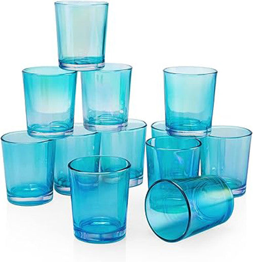 20 Pack Turquoise Glass Votive Tealight Candle Holders House Party Centerpiece Xmas Wedding Decor Glass Candlestick Party Decorations Bridal Baby Shower Event