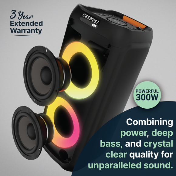 Majority P300 - Party Speaker 300W Bluetooth Karaoke-DJ-Party-PA System - Black