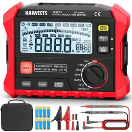 KAIWEETS Megohmmeter, Insulation Resistance Tester, Up to 100GΩ, 50V/100V/250V/500V/1000V, One-Touch DAR/PI, with AC/DC Voltage Testing for Motors, Solar, HVAC