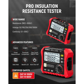 KAIWEETS Megohmmeter, Insulation Resistance Tester, Up to 100GΩ, 50V/100V/250V/500V/1000V, One-Touch DAR/PI, with AC/DC Voltage Testing for Motors, Solar, HVAC - 0