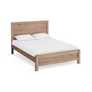 Bed Frame Double Size in Solid Wood Veneered Acacia Bedroom Timber Slat in Oak-1