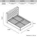 Veronica Bed Frame Double Size Winged Grey Linen Fabric Seam Grid Pattern with gas lift plywood metal structure-7