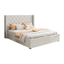 Veronica Bed Frame Queen Size Winged Grey Linen Fabric Seam Grid Pattern with gas lift plywood metal structure-2