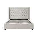 Veronica Bed Frame Queen Size Winged Grey Linen Fabric Seam Grid Pattern with gas lift plywood metal structure-3