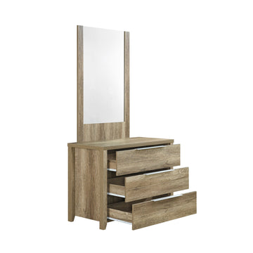 Dresser with 3 Storage Drawers in Natural Wood like MDF in Oak Colour with Mirror - 0