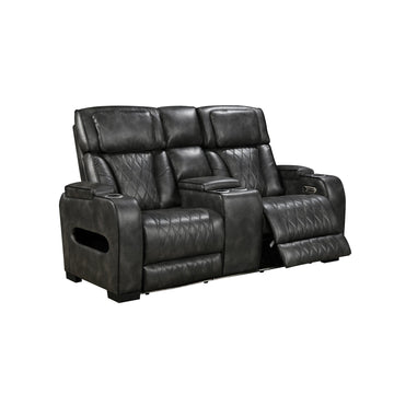 2 Seater Electric Air Leather Dark Grey Recliner - 0