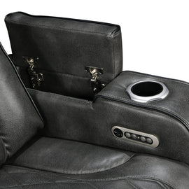 3 Seater Electric Air Leather Dark Grey Recliner - 0