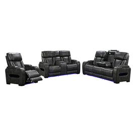 3-2-1 Seater Electric Air Leather Dark Grey Recliner Set - 0
