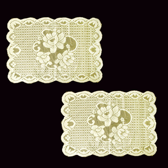 Floral Cream Set of 2 Polyester Lace Table Doilies 30 x 45 cm