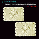Floral Cream Set of 2 Polyester Lace Table Doilies 30 x 45 cm-2