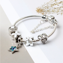 Women Silver Plated Bracelet Snake Chain with Classic Bead Barrel Clasp and Blue Star Pendant(18cm)-3