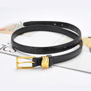 Genuine leather with Crocodile pattern pin buckle thin belt jeans belt for women (Black)-6