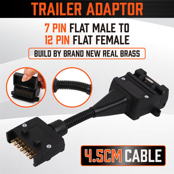 7 Pin Flat Plug to 12 Pin Flat Female Socket Adaptor Trailer Caravan Connector - 0