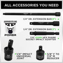 SWANLAKE 1/4" Drive Impact Socket Set, 56-Piece Standard SAE (5/32 to 9/16 inch) and Metric (4-15mm) Size, 6 Point, Cr-V, 1/4-Inch Drive Ratchet Handle, Drive Extension Bar, Impact Universal Joint-4