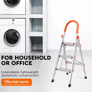 3 Step Ladder Multi Purpose Household Office Foldable Non Slip Aluminium[ - 0