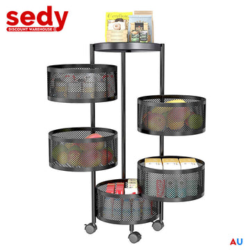 5 Tiers Kitchen Trolley Cart Wheels Round Vegetable Storage Holder Fruit Holder - 0