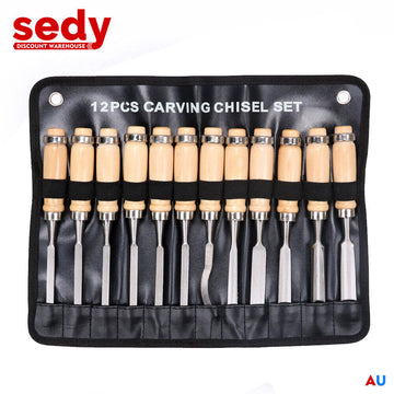12Pc Wood Carving Chisel Set Knife High Carbon Steel Woodworking Rolling Pouch - 0
