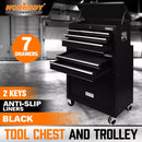Black Tool Box 7 Drawer Chest Cabinet Trolley Toolbox Garage Storage Lockable Brake-2