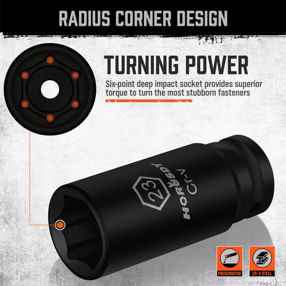 19Pc Deep Socket Set Impact 1/2" Drive Extension Bars Flexible Adapter 10-24mm