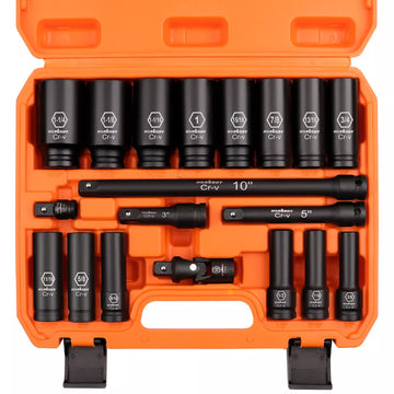18Pc Deep Impact Socket Set Imperial / SAE Extension Flexible Adaptor 1/2" Drive