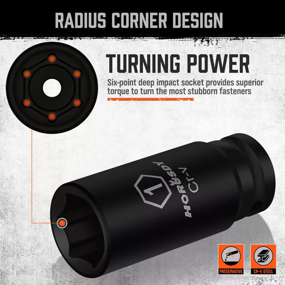 18Pc Deep Impact Socket Set Imperial / SAE Extension Flexible Adaptor 1/2" Drive