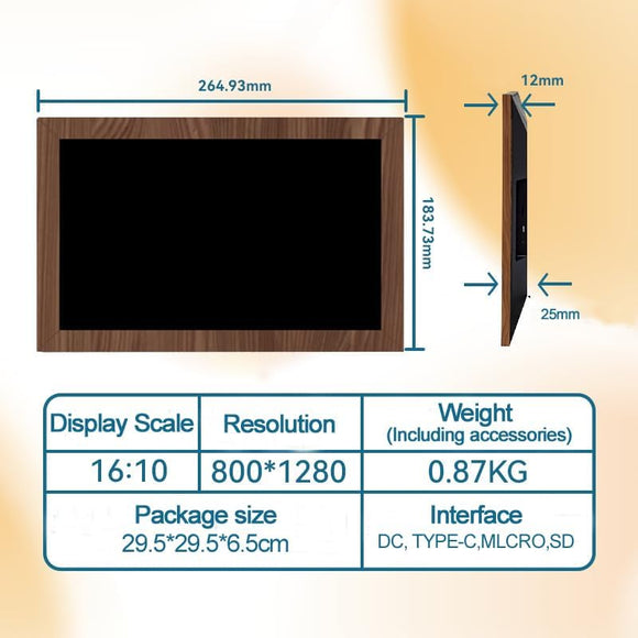 10.1 Inch Digital Picture Frame - 1280 * 800 HD WiFi Enabled with Load from Phone Capability, 32GB Memory Touch Screen  Photo  Display Brown