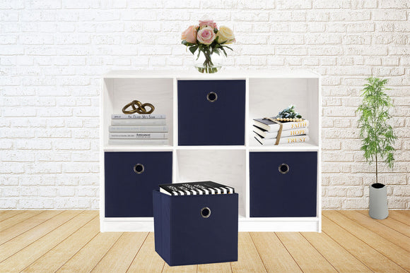 SORTI 27x28x27 CM Dark Blue 8-Pack Foldable Storage Cubes - Fabric Bookcase Organizers for Toys and More
