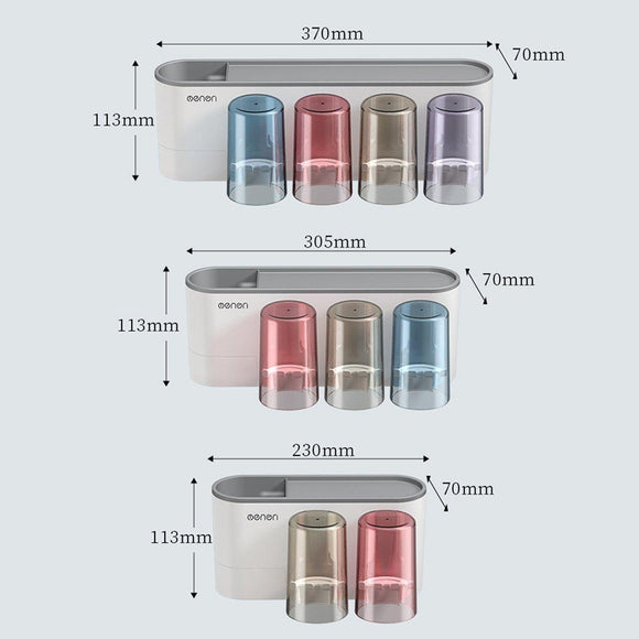 Bathroom Wall Mounted Toothbrush Holder Toothpaste Stand Storage Rack With Cup - Two Cups Set