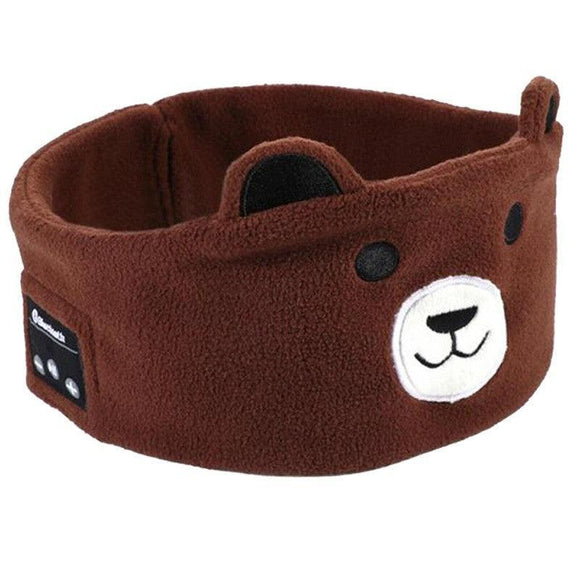 Cute Bluetooth Headband Headphones Wireless Sleep Music Mask with Mic - Yellow-Bear