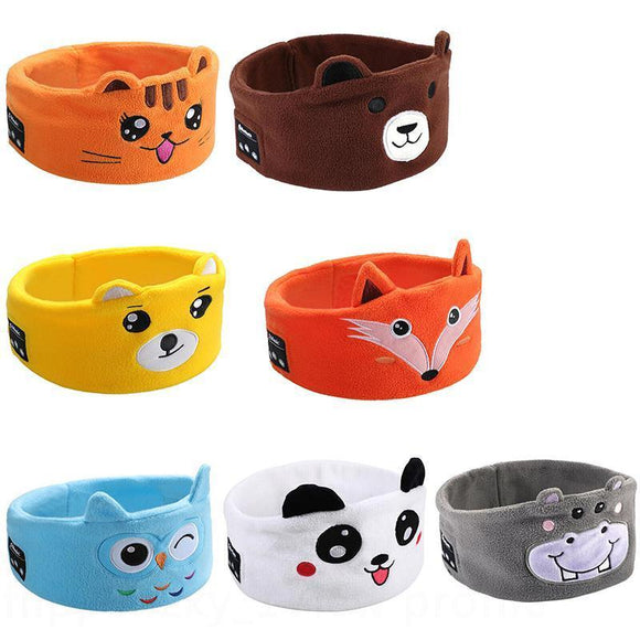 Cute Bluetooth Headband Headphones Wireless Sleep Music Mask with Mic - Brown-Bear