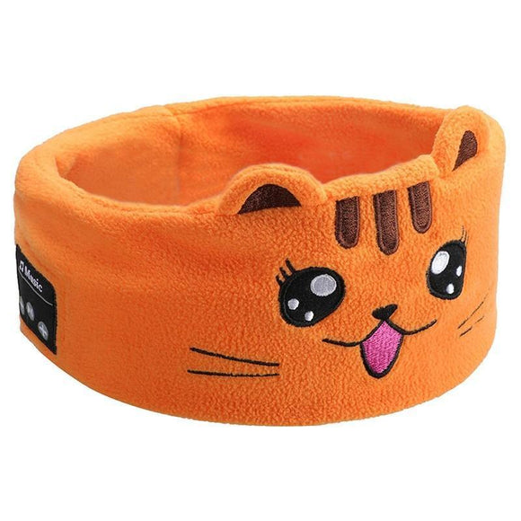 Cute Bluetooth Headband Headphones Wireless Sleep Music Mask with Mic - Dark Orange-Fox