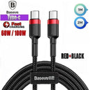 Red Black Baseus 60W 100W USB C to Type C Charger Cable PD Fast Charge For Samsung - 2m 100w-2