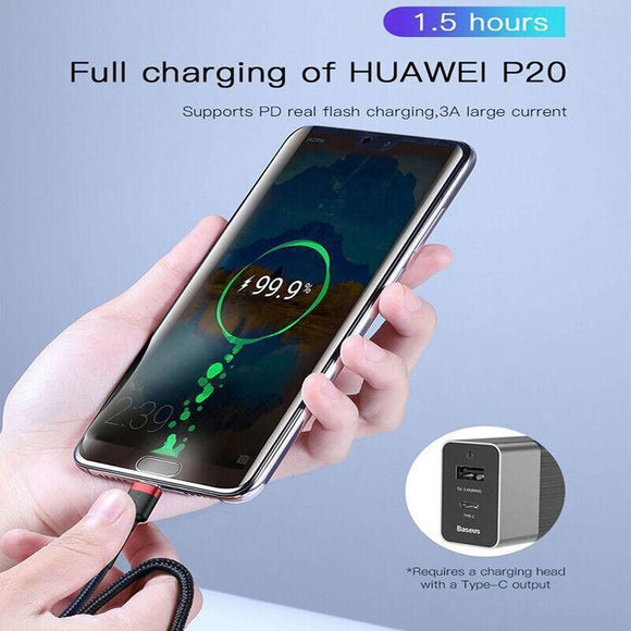 Red Black Baseus 60W 100W USB C to Type C Charger Cable PD Fast Charge For Samsung - 2m 100w