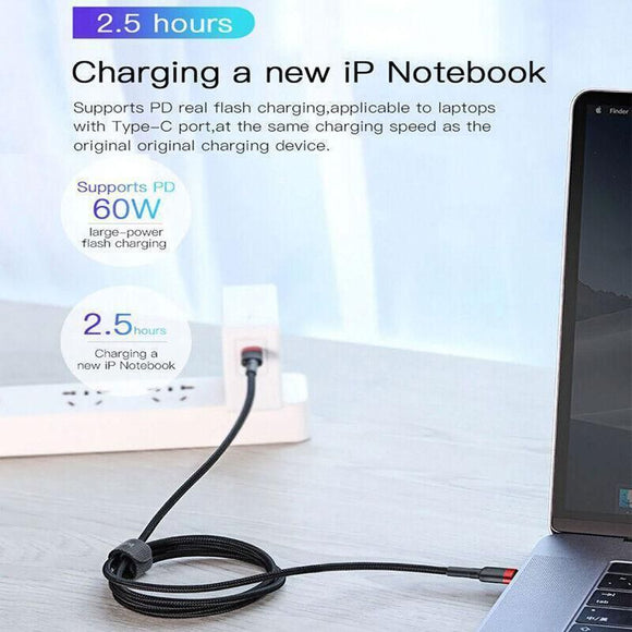 Red Black Baseus 60W 100W USB C to Type C Charger Cable PD Fast Charge For Samsung - 2m 100w