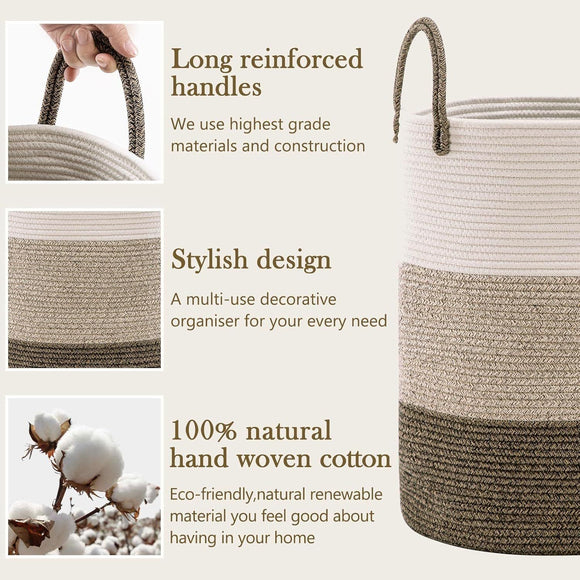 Handheld Cotton Rope Woven Storage Basket for Bedroom Bathroom Closet Durable