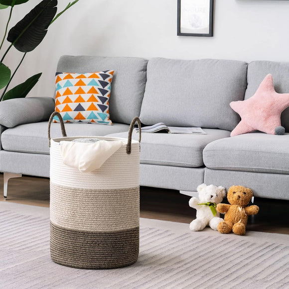 Handheld Cotton Rope Woven Storage Basket for Bedroom Bathroom Closet Durable