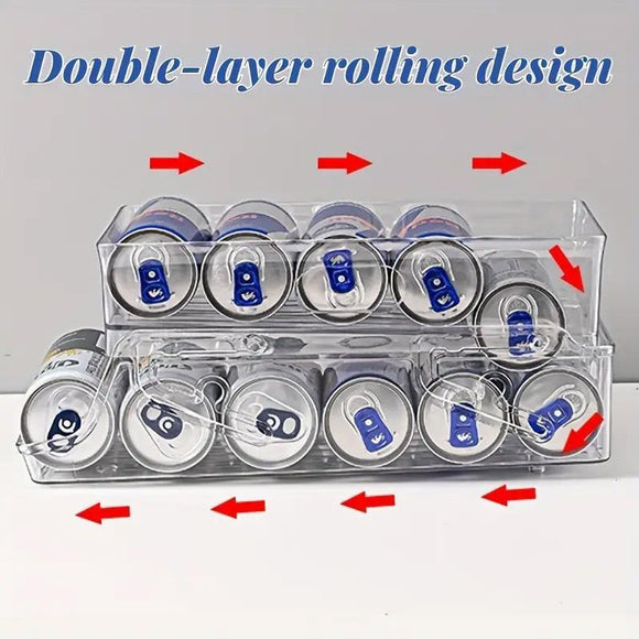 Double Tier Drinks Organiser Drawer Shelf Storage Rack Beverage Dispenser Holder