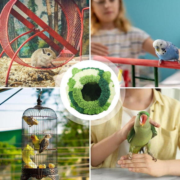 Hanging Warm Cotton Nest Hammock Cozy Bed for Parrots and Other Bird Species - Green