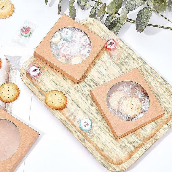 50PCS Handmade Soap Paper Box Round Window Kraft Black White Candy Biscuit Box - Black-50pcs 8*8*3CM