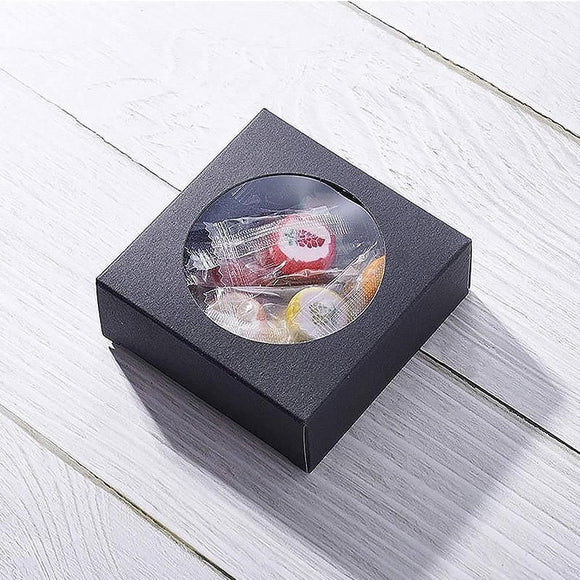 50PCS Handmade Soap Paper Box Round Window Kraft Black White Candy Biscuit Box - White-50pcs 8*8*3CM