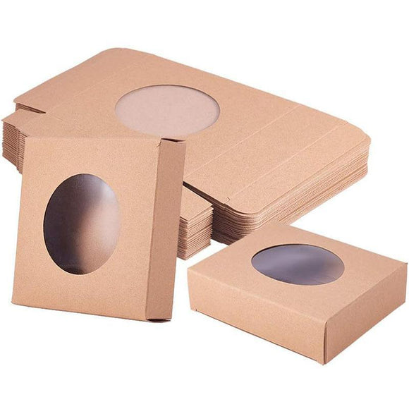 50PCS Handmade Soap Paper Box Round Window Kraft Black White Candy Biscuit Box - White-50pcs 8*8*3CM
