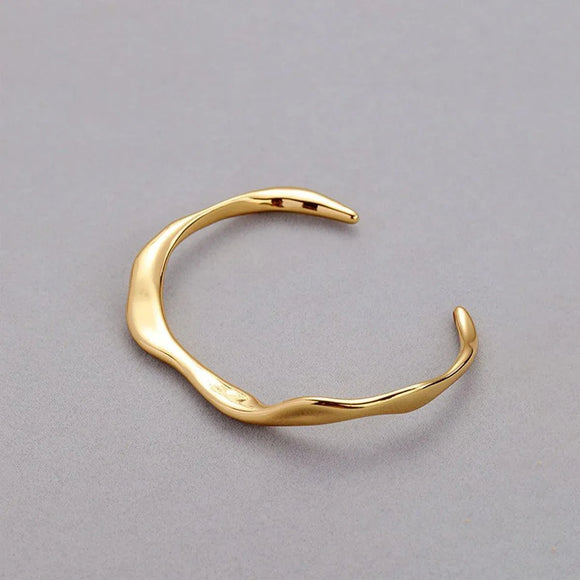 1-Piece Gold-Tone Wavy Open Cuff Bracelet