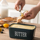 Butter Box with Knife Rectangular Cheese Container with Wooden Lid for Kitchen - Green-5
