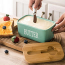 Butter Box with Knife Rectangular Cheese Container with Wooden Lid for Kitchen - Green-6